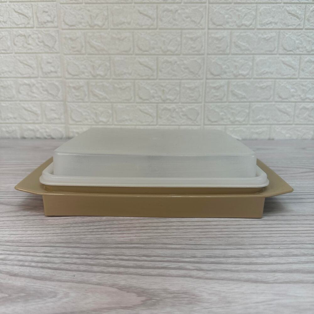 Tupperware Deviled Egg Keeper Tray Complete Set 4-Piece Vtg 70s Tan White 723-3